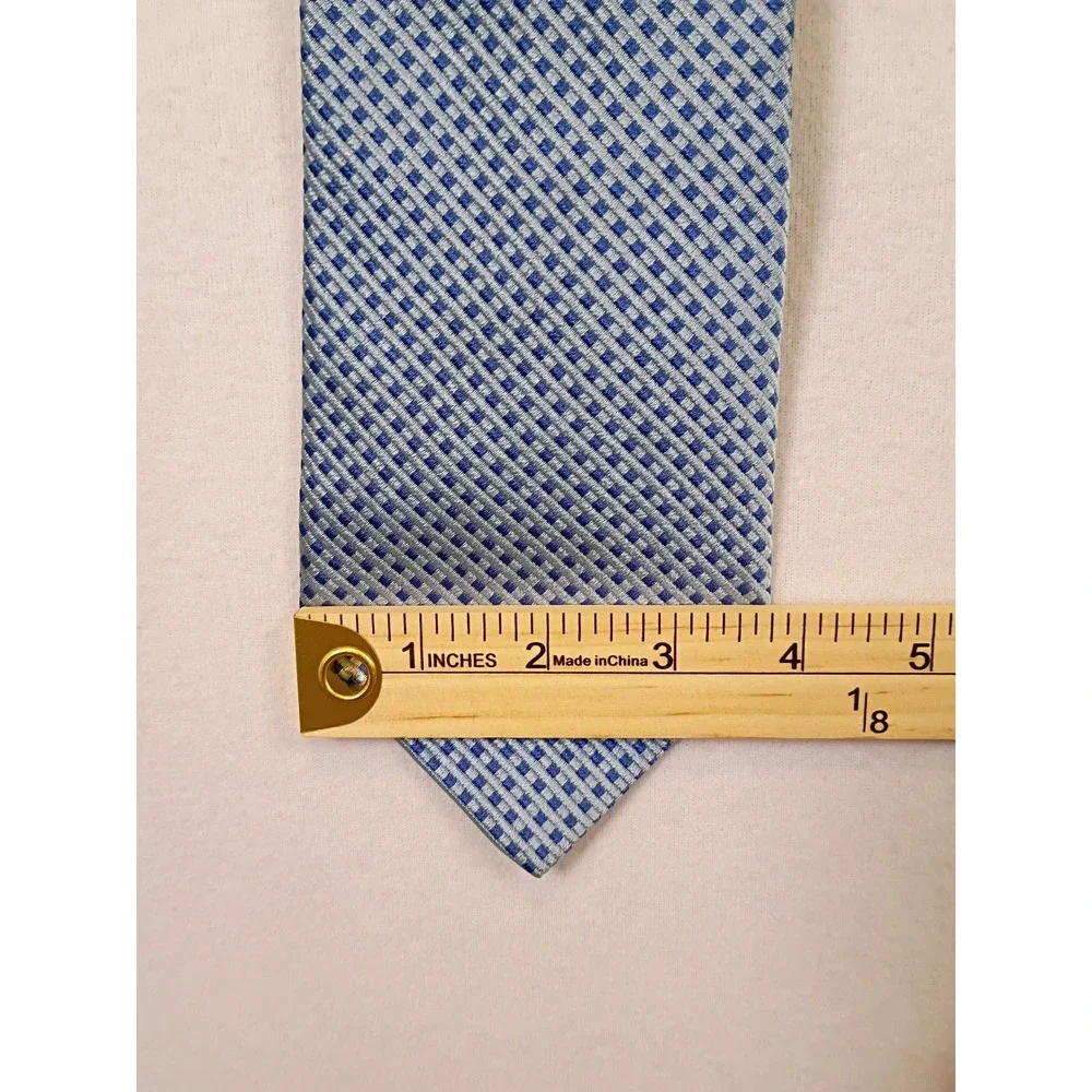 Preppy Brooks Brothers Makers Mens OS Blue Silver Silk Geometric Check Necktie